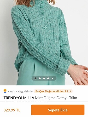 TRENDYOLMİLLA Mint Düğme Detaylı Triko Kazak
