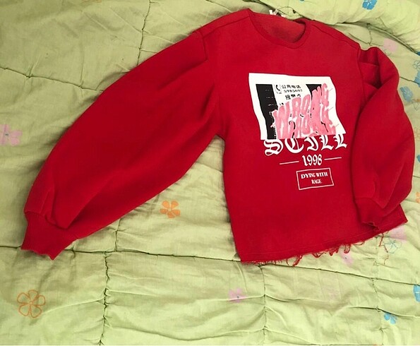 s Beden kırmızı Renk Koton sweatshirt crop