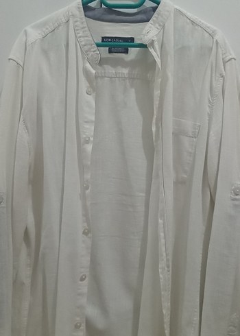 LCW Casual Beyaz Keten Erkek Gömlek - Görsel 2