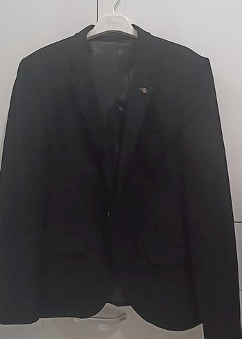 Siyah Erkek Takım Elbise, Notch Yaka, Düğmeli - Görsel 2