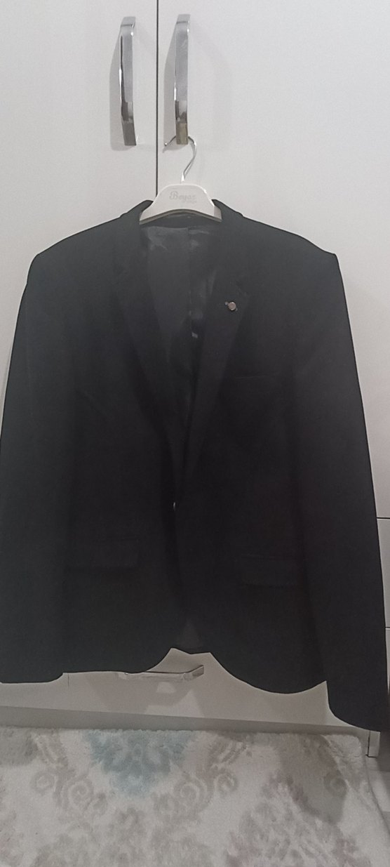 Siyah Erkek Takım Elbise, Notch Yaka, Düğmeli - Görsel 2