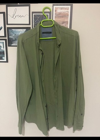 Yeşil Keten Erkek Gömlek, Regular Fit, Uzun Kollu - Görsel 4