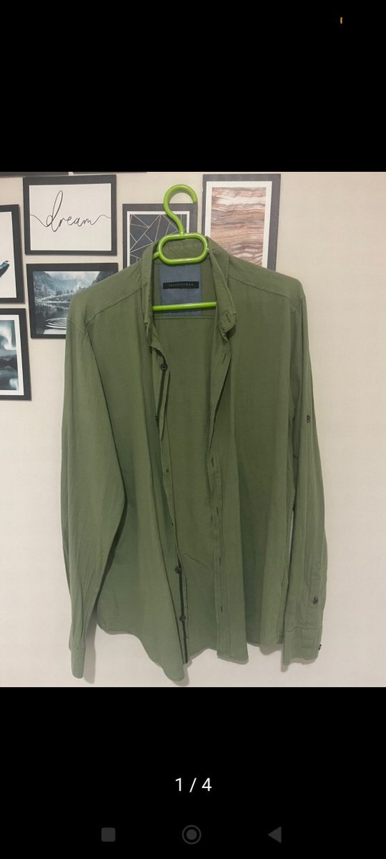 Yeşil Keten Erkek Gömlek, Regular Fit, Uzun Kollu - Görsel 4