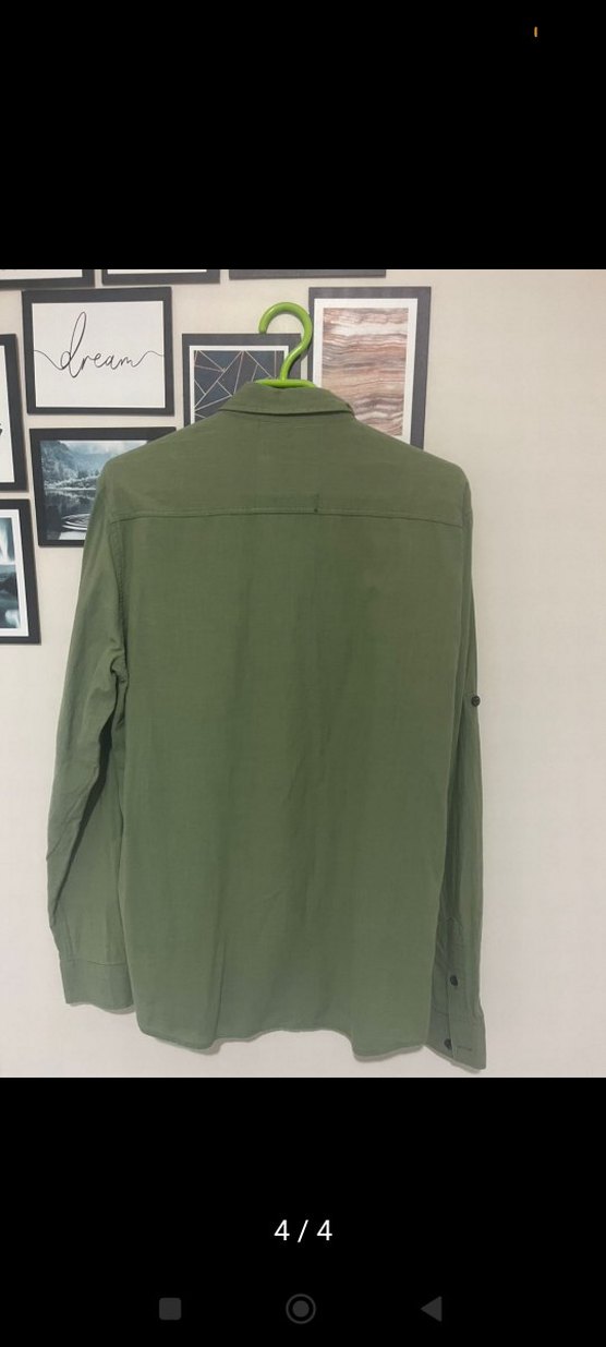 Yeşil Keten Erkek Gömlek, Regular Fit, Uzun Kollu - Görsel 2