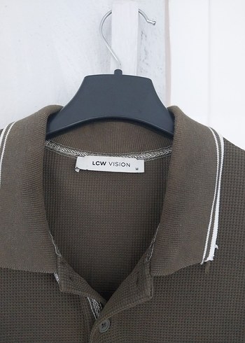 Erkek haki renki Polo Yaka Tişört - Görsel 2