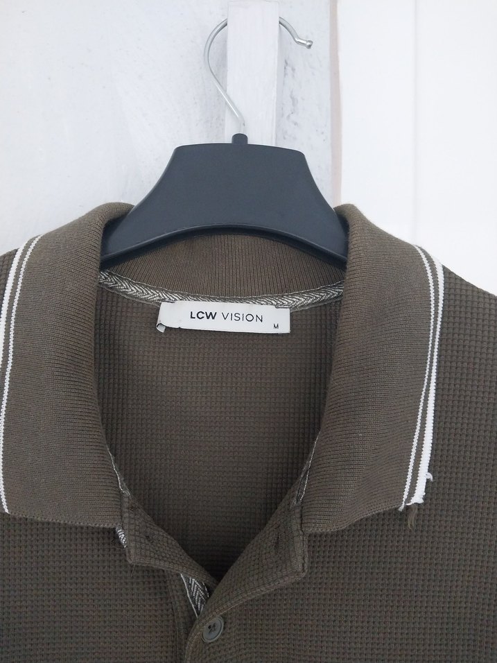 Erkek haki renki Polo Yaka Tişört - Görsel 2