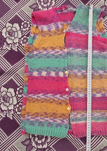 Renkli Örgü Kız Çocuk Yeleği - Görsel 5