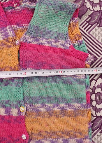 Renkli Örgü Kız Çocuk Yeleği - Görsel 3