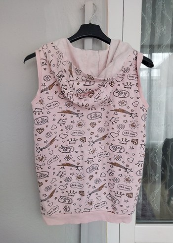 Kızlar için Kapüşonlu Fermuarlı Pembe Yelek - Görsel 2