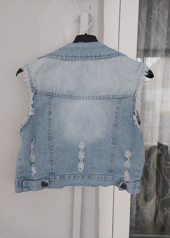 Düğmeli Mini kız çocuk kot Yelek - Görsel 2