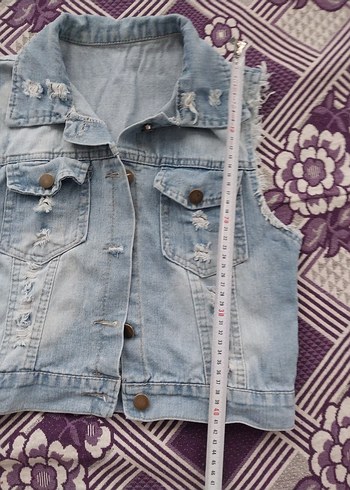 Düğmeli Mini kız çocuk kot Yelek - Görsel 4