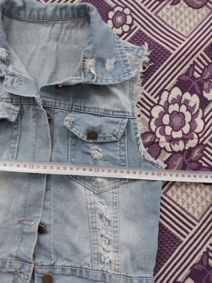 Düğmeli Mini kız çocuk  kot Yelek - Görsel 3