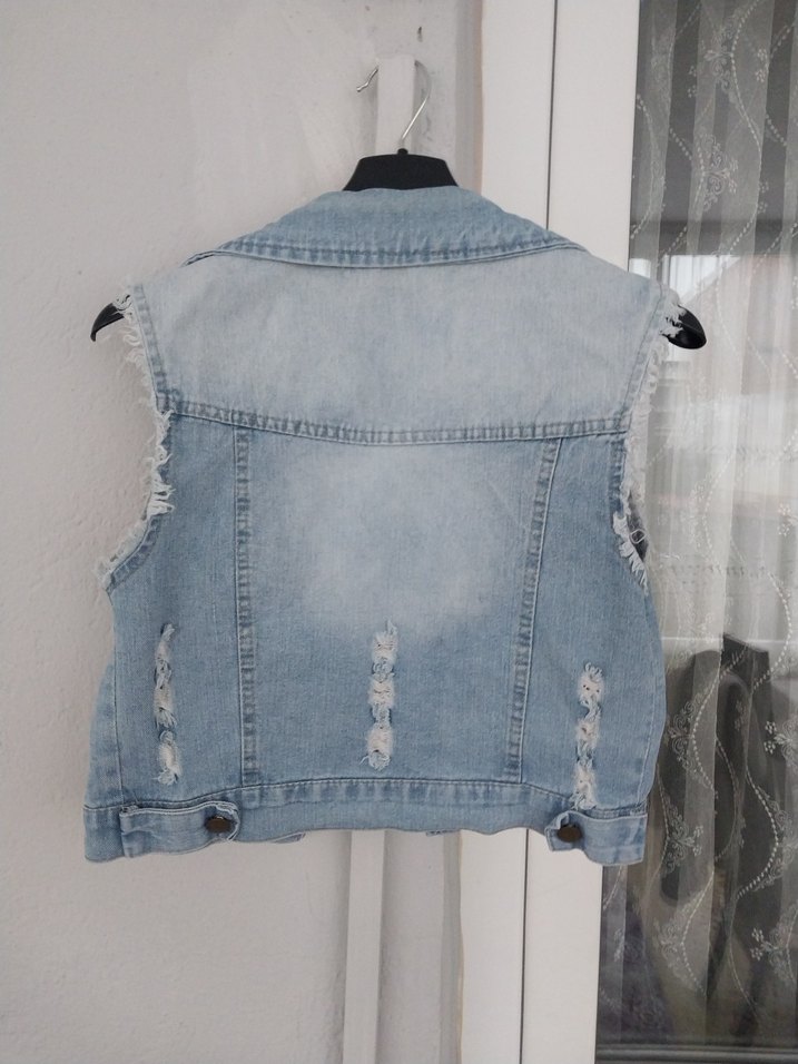 Düğmeli Mini kız çocuk  kot Yelek - Görsel 2