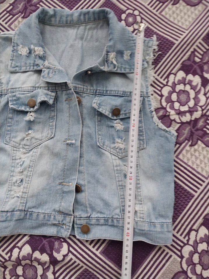 Düğmeli Mini kız çocuk  kot Yelek - Görsel 4