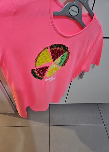 LC Waikiki Kız Çocuk Renkli Baskılı Pembe Kısa Kollu Tişört