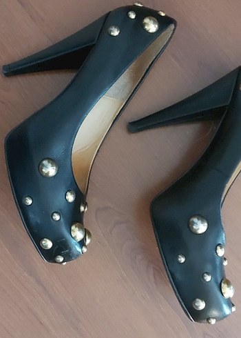 Vintage tarz siyah  pirinç zımbalı  stiletto - Görsel 2