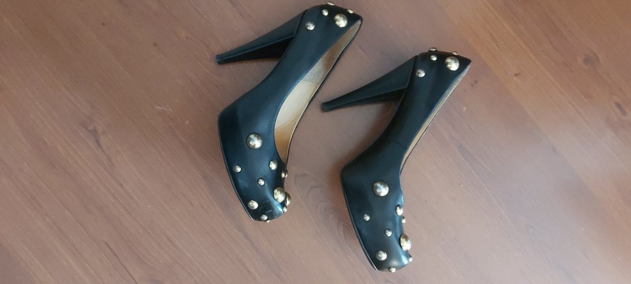 Vintage tarz siyah  pirinç zımbalı  stiletto - Görsel 2