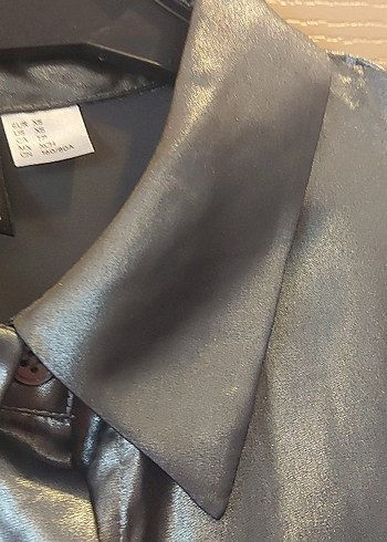 Gri Parlak Kadın Saten Gömlek - Görsel 2