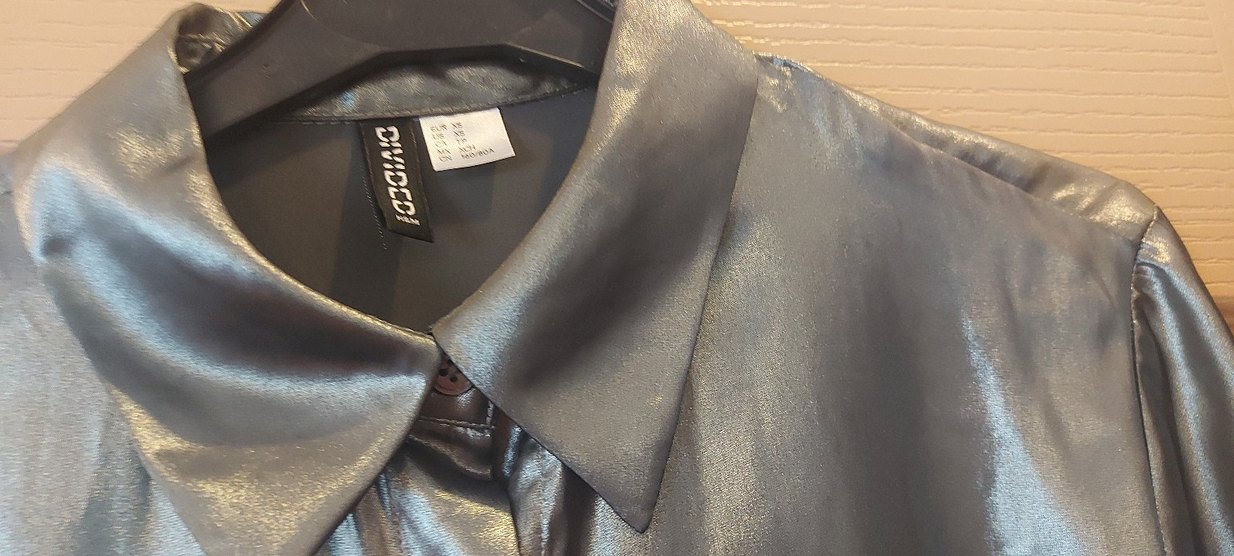 Gri Parlak Kadın Saten Gömlek - Görsel 2