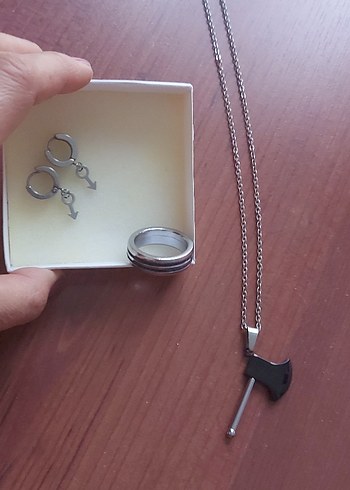 Siyah Baltalı Gotik Erkek Kolye - Görsel 4