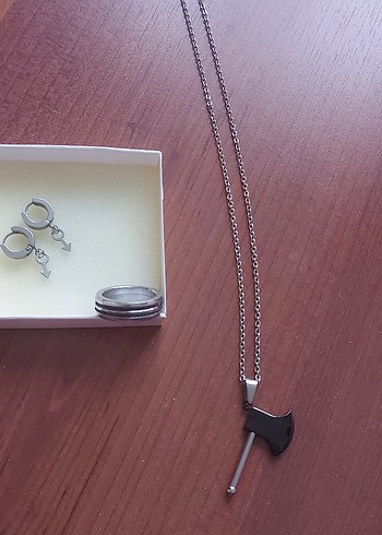 Siyah Baltalı Gotik Erkek Kolye - Görsel 5