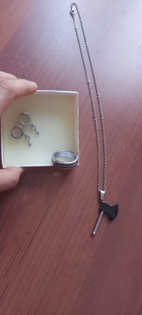 Siyah Baltalı Gotik Erkek Kolye - Görsel 4