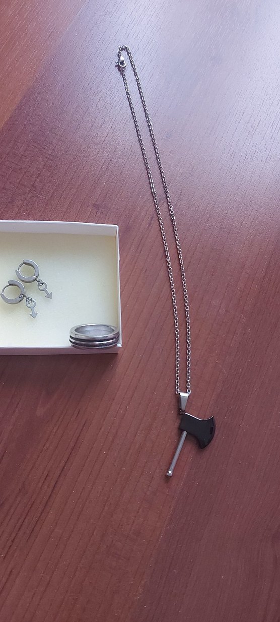 Siyah Baltalı Gotik Erkek Kolye - Görsel 5