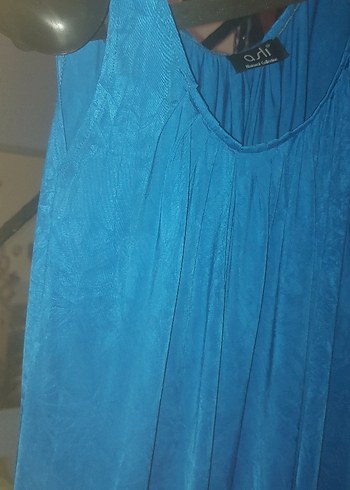 Mavi Uzun Salaş Drapeli Elbise - Görsel 5