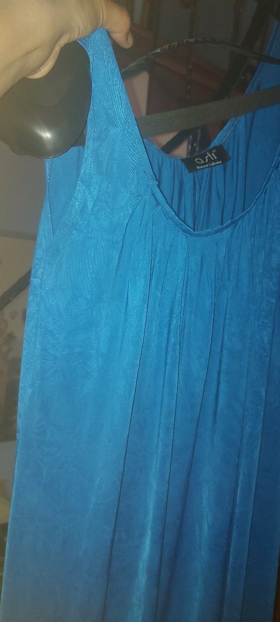 Mavi Uzun Salaş Drapeli Elbise - Görsel 5