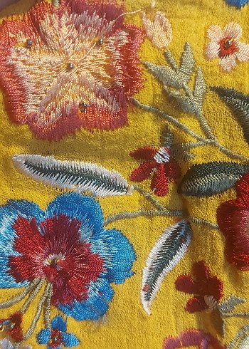 Sarı Nakışlı Bohem Uzun Kollu Bluz - Görsel 6