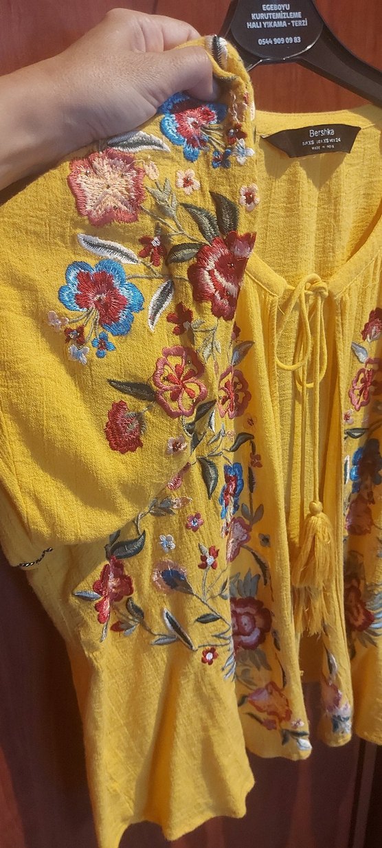 Sarı Nakışlı Bohem Uzun Kollu Bluz - Görsel 2