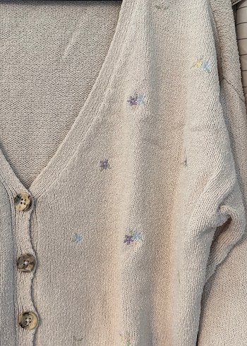 Mavi Jeans Düğmeli Bej Nakışlı Midi Hırka