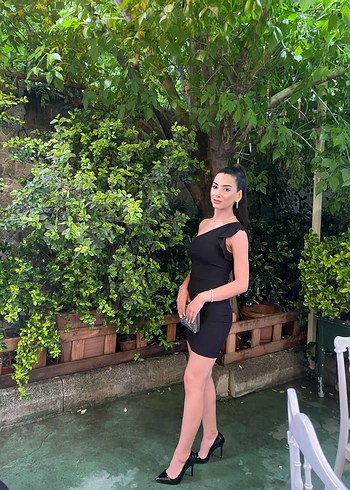 Yılan Desenli Siyah Mini Abiye Elbise - Görsel 2