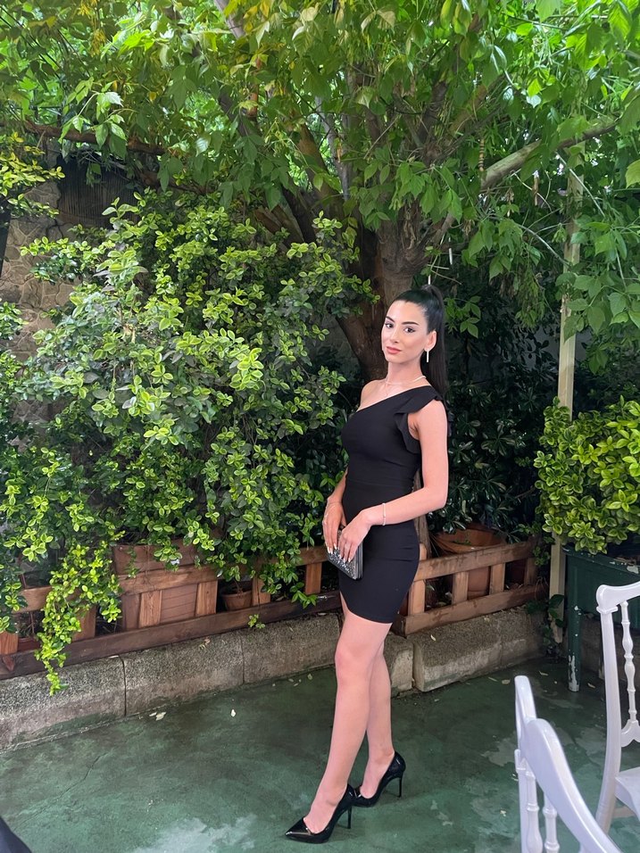 Yılan Desenli Siyah Mini Abiye Elbise - Görsel 2