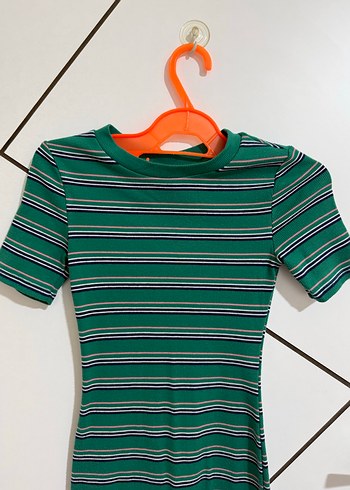 Yeşil Çizgili Kısa Kollu Hamile Elbisesi - Görsel 2