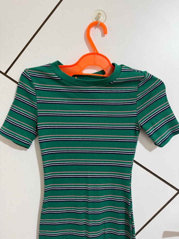 Yeşil Çizgili Kısa Kollu Hamile Elbisesi - Görsel 2