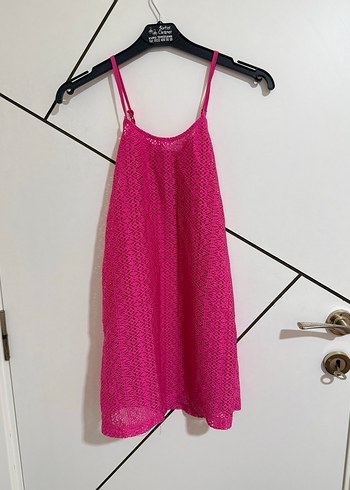 Pembe Dantel Detaylı Mini Triko Elbise - Görsel 2