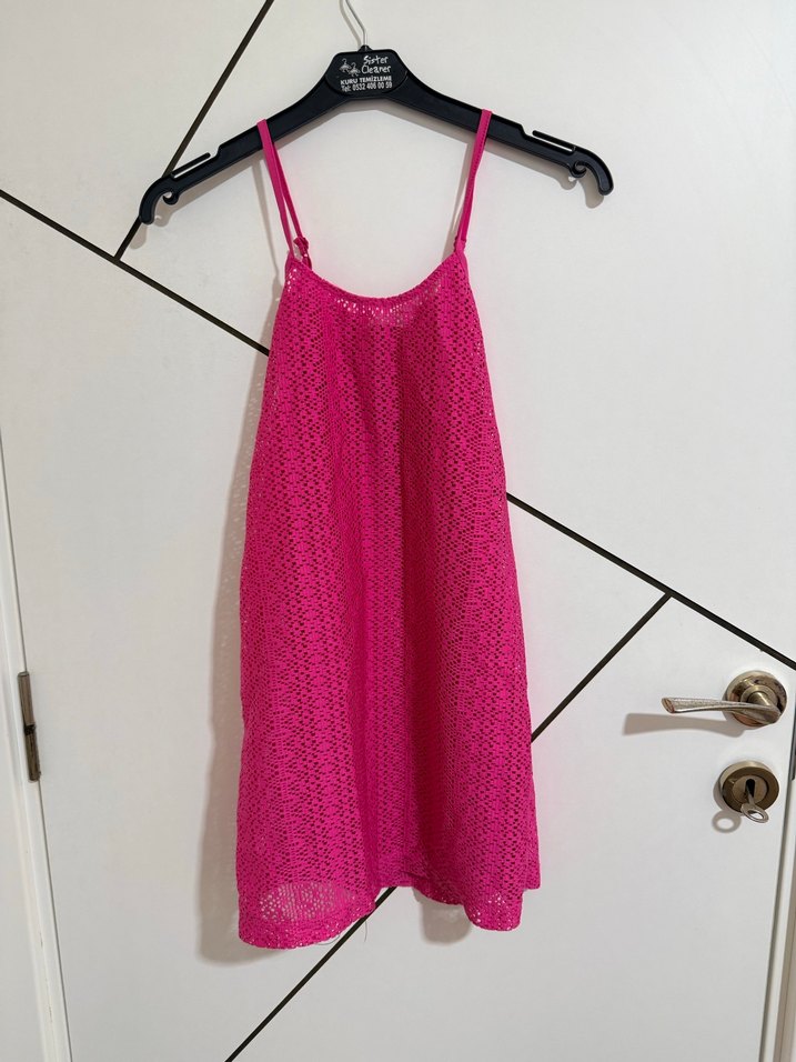 Pembe Dantel Detaylı Mini Triko Elbise - Görsel 2