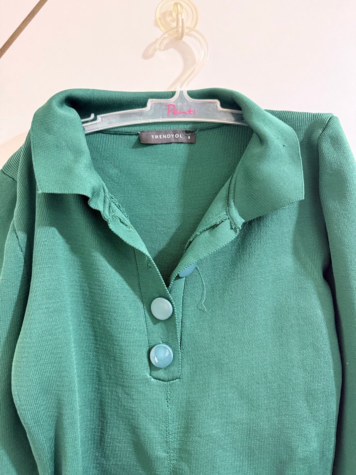 Düğmeli Yeşil Kadın Uzun Kollu Tulum - Görsel 2
