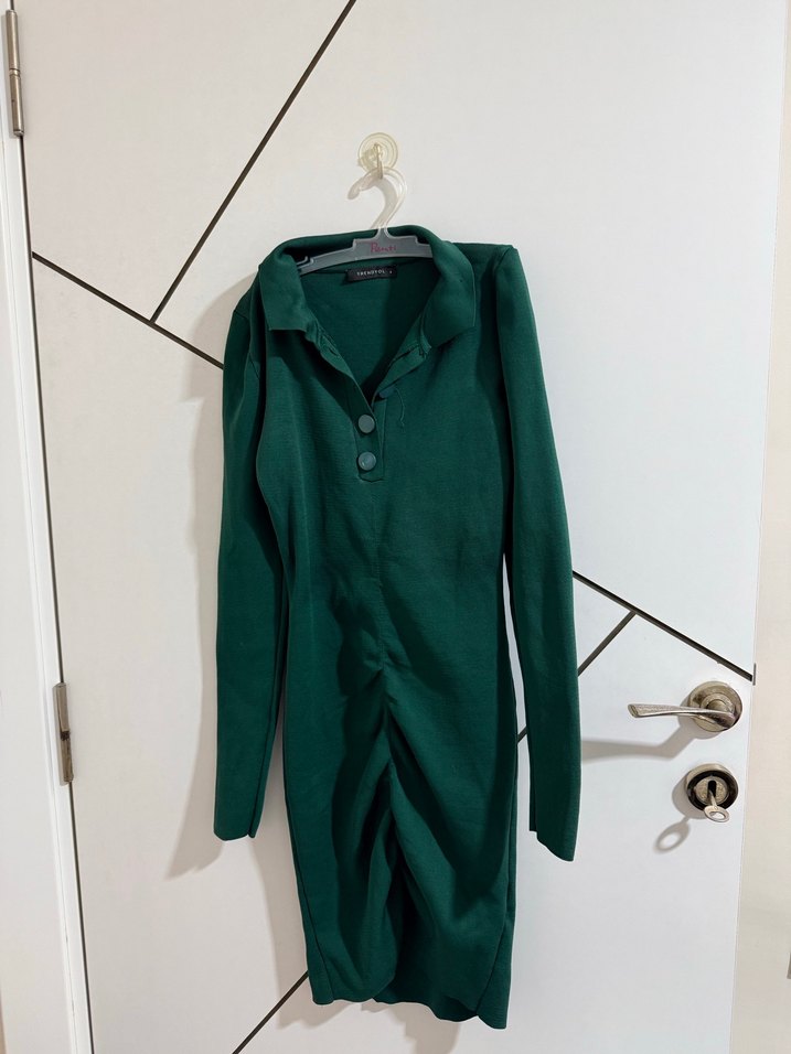 Düğmeli Yeşil Kadın Uzun Kollu Tulum - Görsel 3