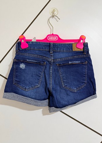 Düğmeli Mavi Kot Şort Mini Boy - Görsel 4