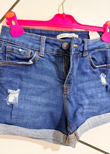 Düğmeli Mavi Kot Şort Mini Boy - Görsel 5