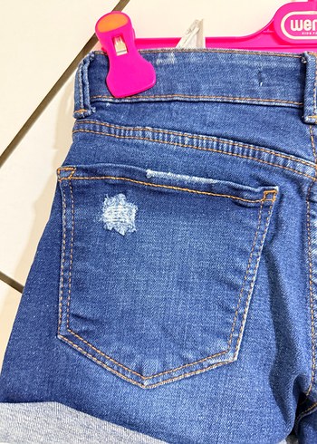 Düğmeli Mavi Kot Şort Mini Boy - Görsel 3