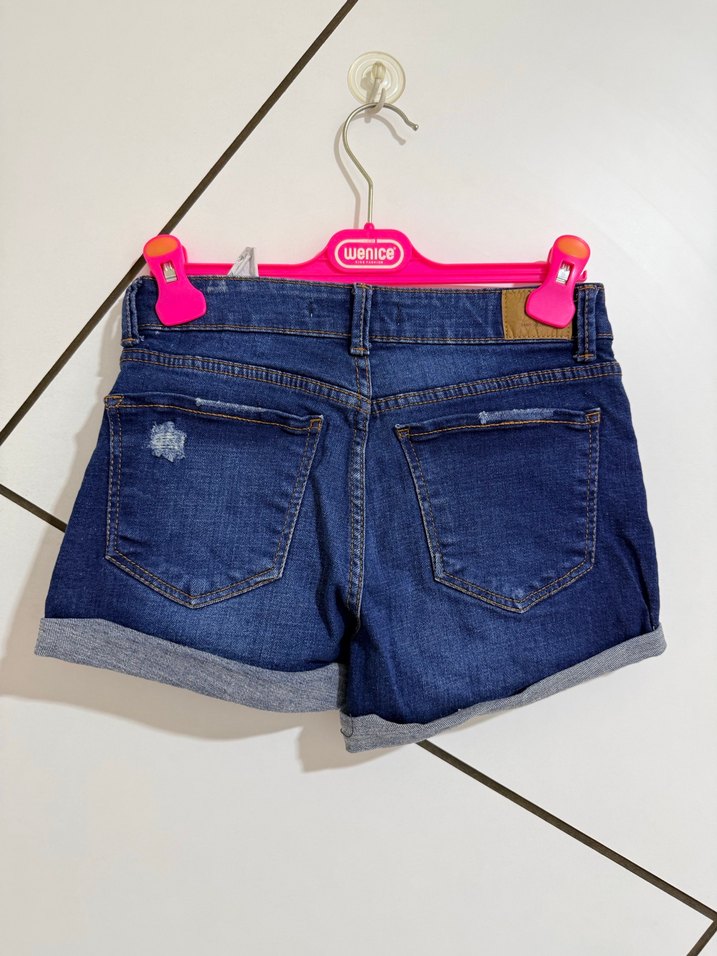 Düğmeli Mavi Kot Şort Mini Boy - Görsel 4