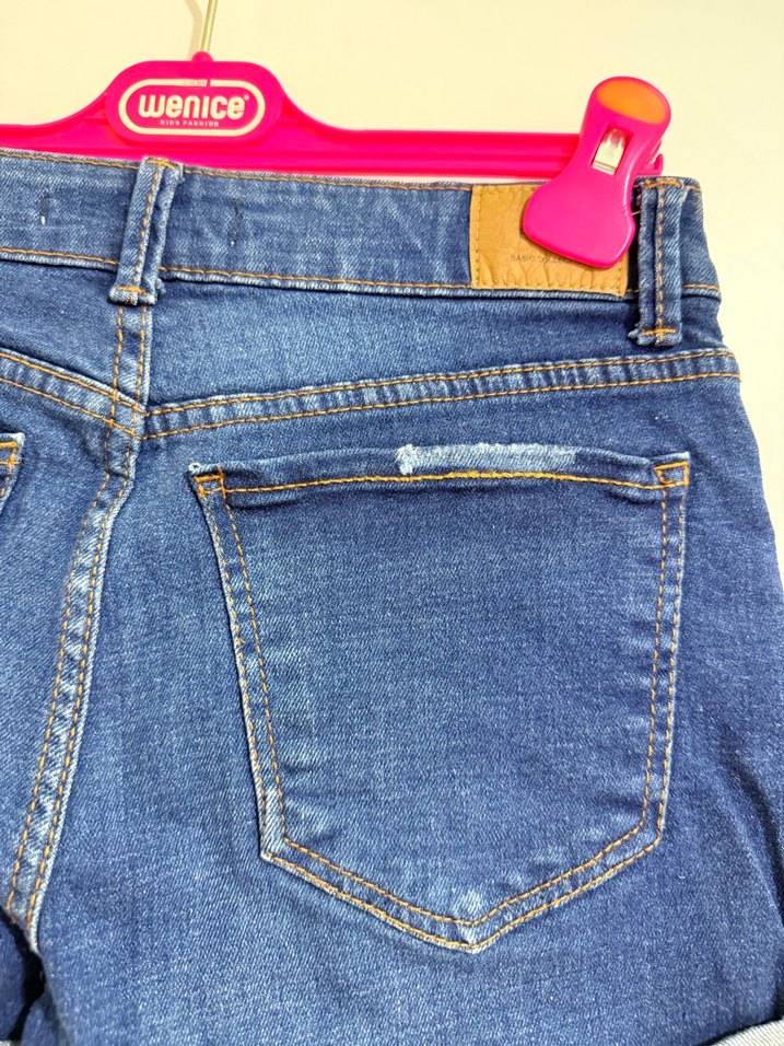 Düğmeli Mavi Kot Şort Mini Boy - Görsel 2