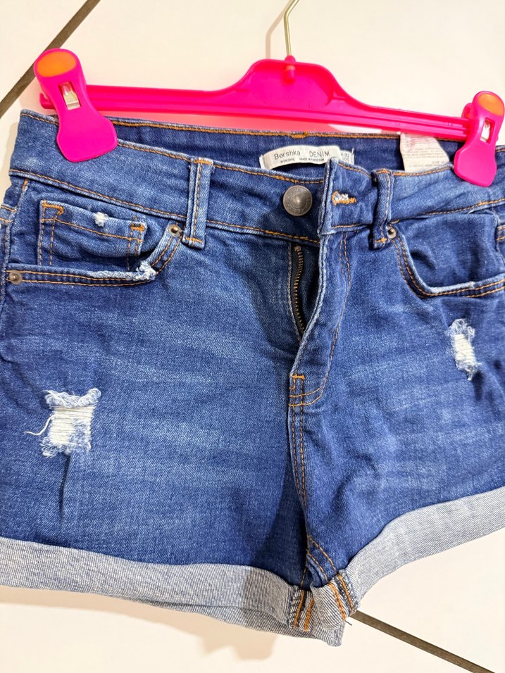 Düğmeli Mavi Kot Şort Mini Boy - Görsel 5