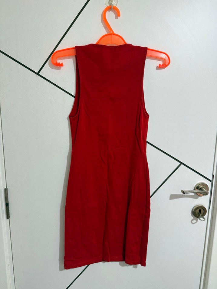 Kolsuz V Yakalı Kırmızı Kadın Tulum - Görsel 5