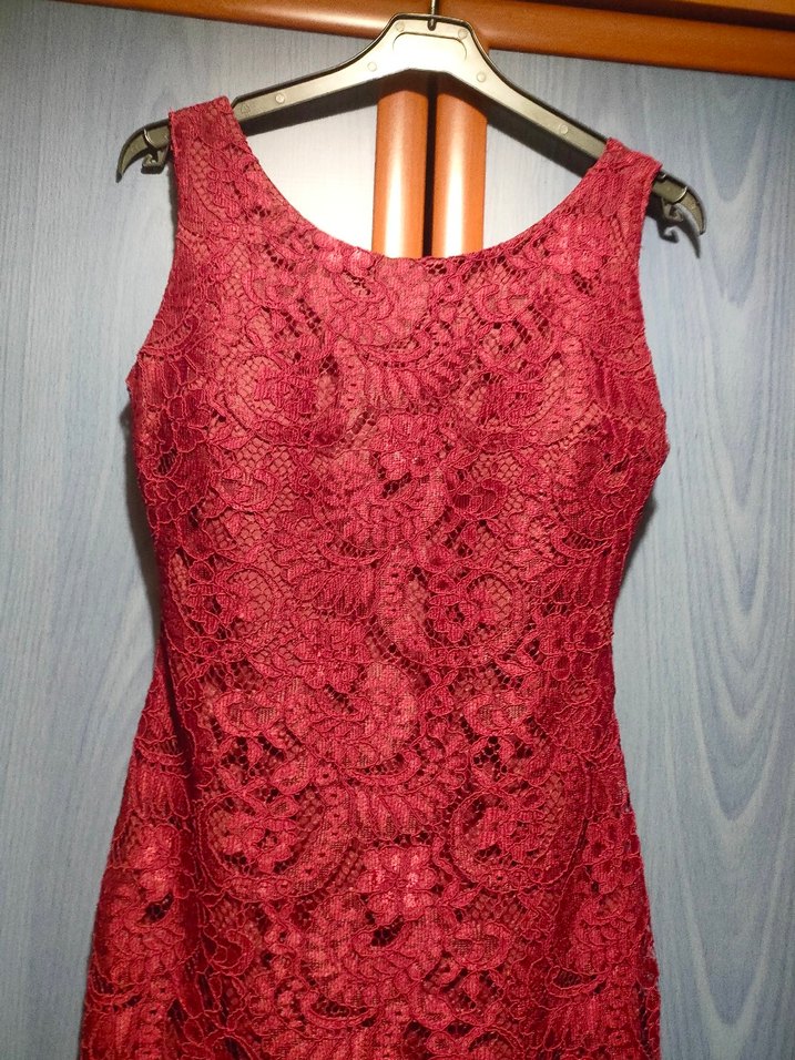 Bordo Dantelli Uzun Abiye Elbise - Görsel 3