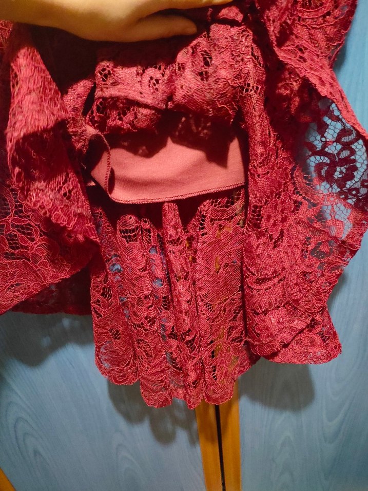 Bordo Dantelli Uzun Abiye Elbise - Görsel 5