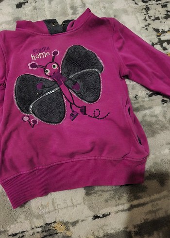 Kız Çocuk Pembe Nakışlı Kapüşonlu Yelek - Görsel 10